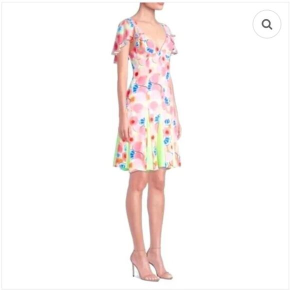 New with Tags Staud Chiquita Peach Pink Pleated Floral Fit and Flare Dress SZ 8 - Picture 1 of 13